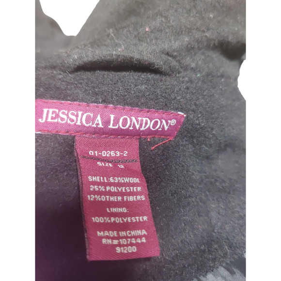 Jessica London size 12 long black wool coat with satin lining high neck - Picture 5 of 5